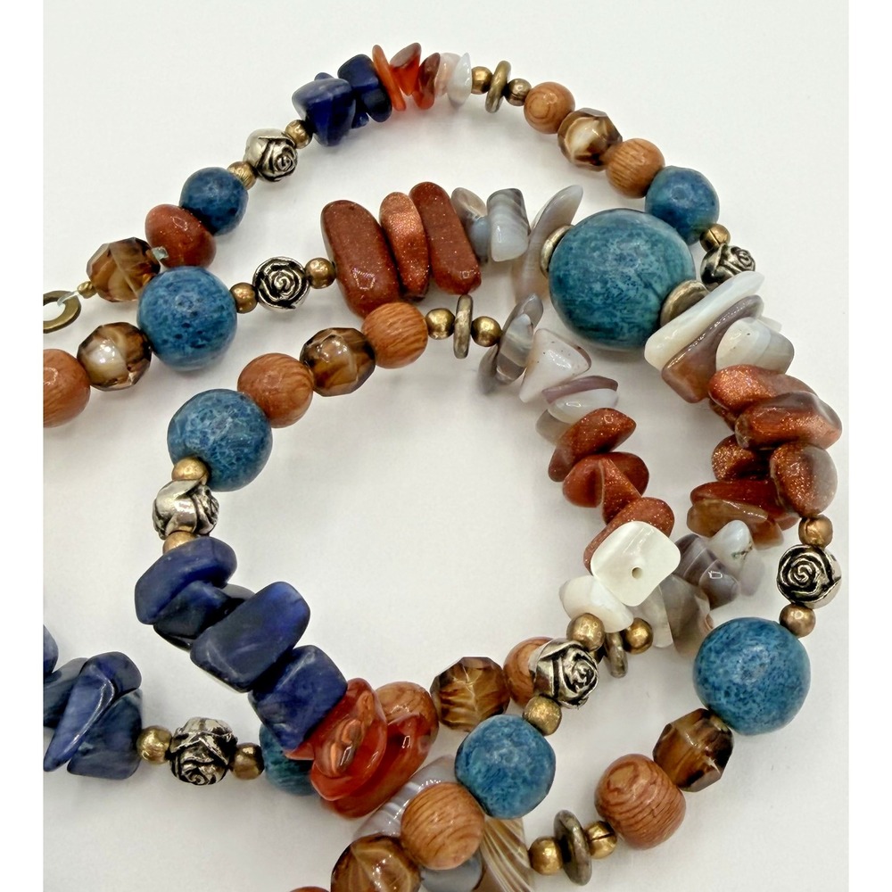 Vintage Artisan Mixed Stone Bead Boho Necklace